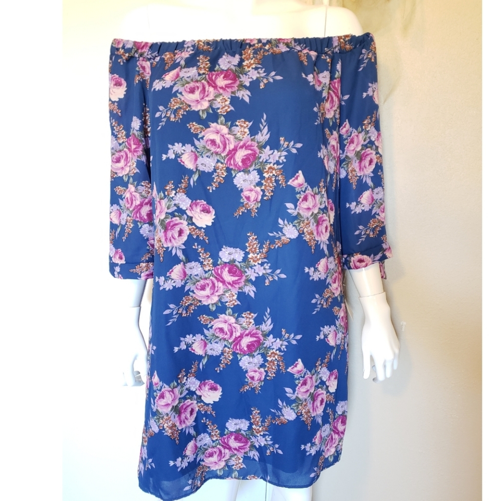 B. Darlin Blue Floral Off the Shoulder Dress
